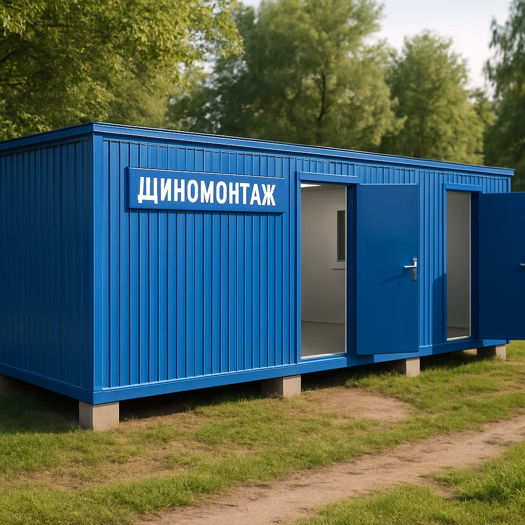 БК-П-34 (9м) Блок-контейнер проходной с двумя комнатами с отдельными входами и санузлом с отделкой цветным профлистом
